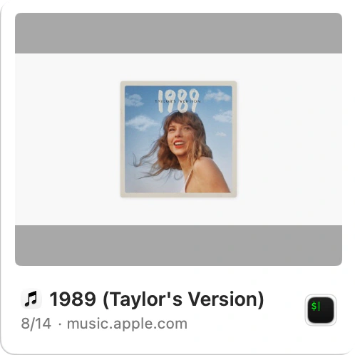 Music card showing the album art