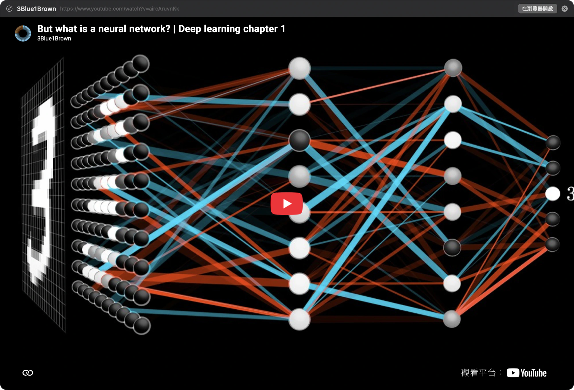 YouTube 連結的預覽視窗：滿版播放器，上方有影片標題與頻道名