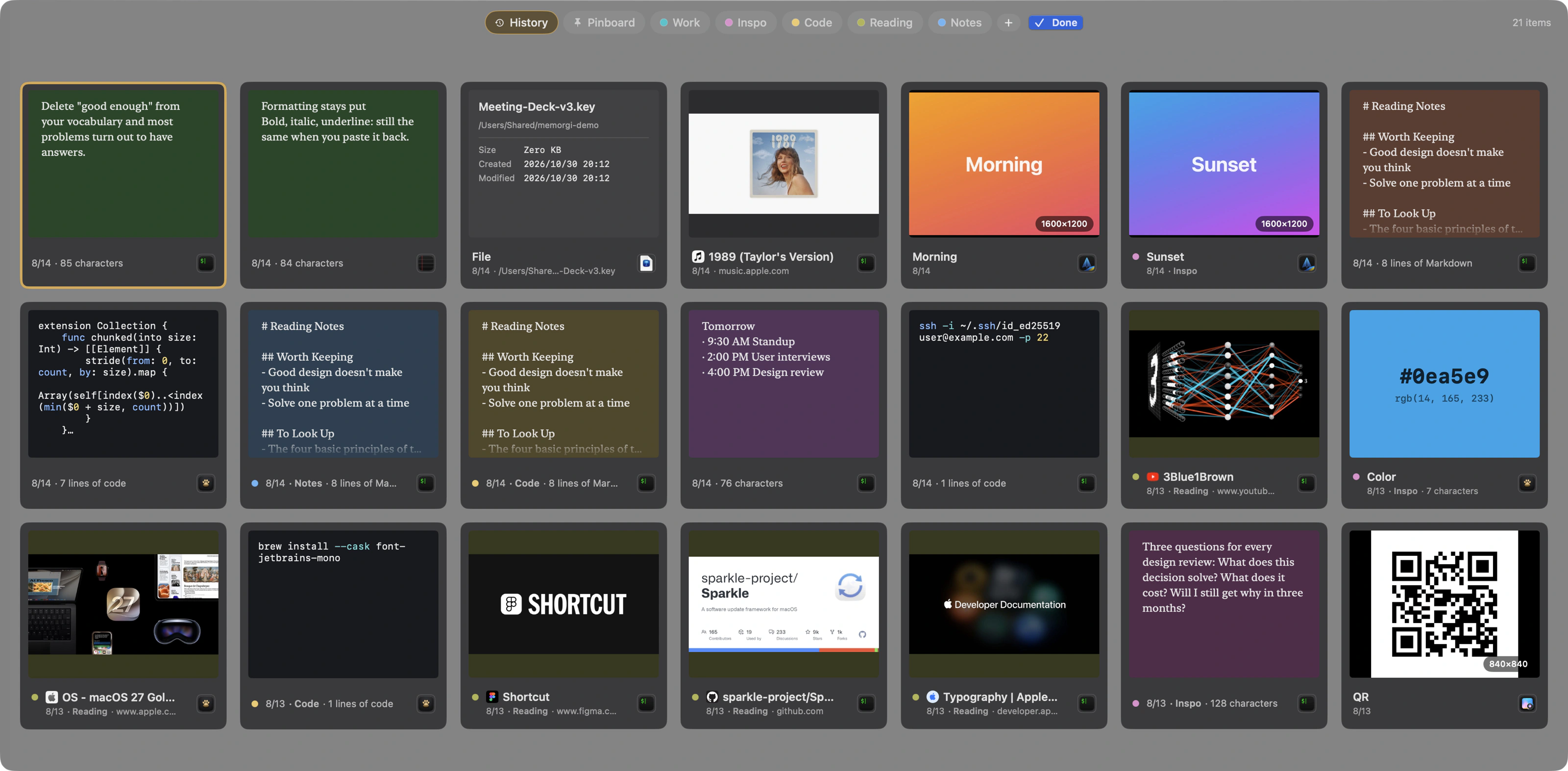 Arrange mode: a near-fullscreen grid with 12 enlarged cards in two centered rows