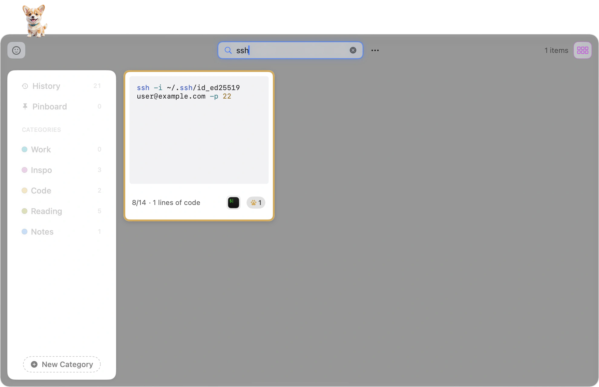 Search state showing results from every category
